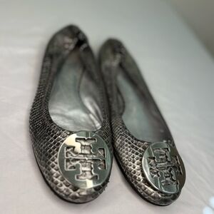 Tory Burch Metallic Snakeskin Flats